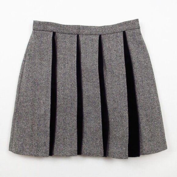 Caractère Wool Tweed and Velvet Box Pleated Multi Texture Mini Skirt 6 - Picture 1 of 14